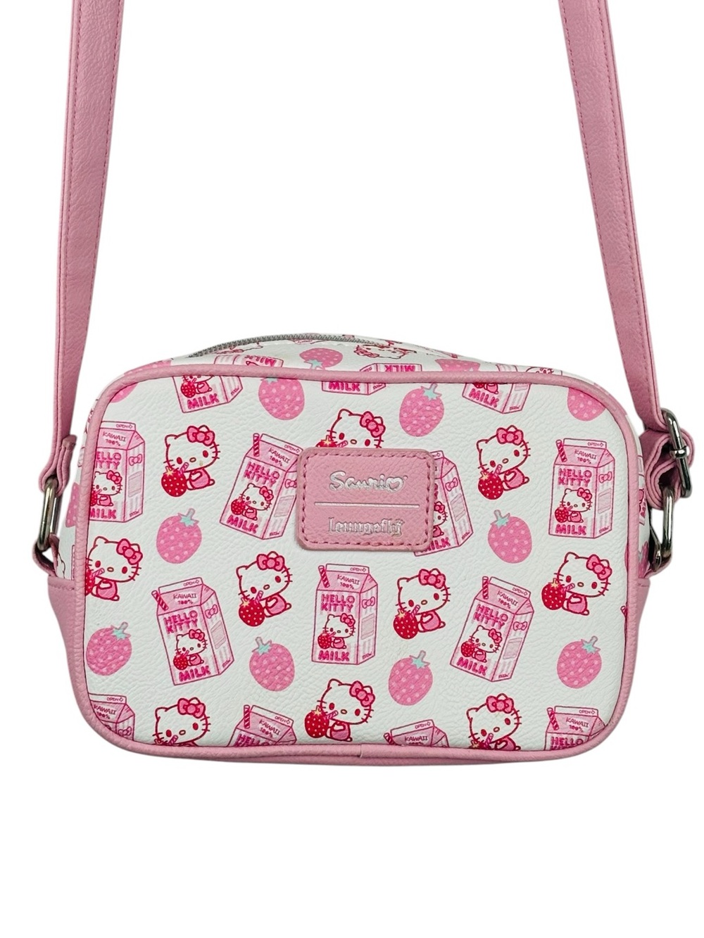 Loungefly x Hello Kitty White & Pink Strawberry Milk Print Small Crossbody Bag